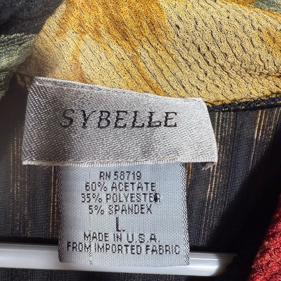 SYBELLE Womens L Floral Print Cowl Neck Vintage 90s Ribbed Blouse USA - Picture 2 of 6
